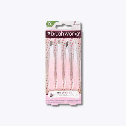 Brushworks 4 Piece Combination Tweezer Set - White & Pink