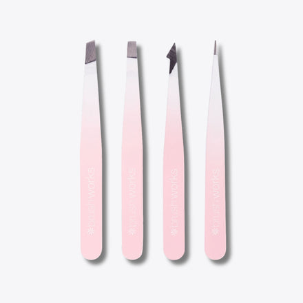 Brushworks 4 Piece Combination Tweezer Set - White & Pink