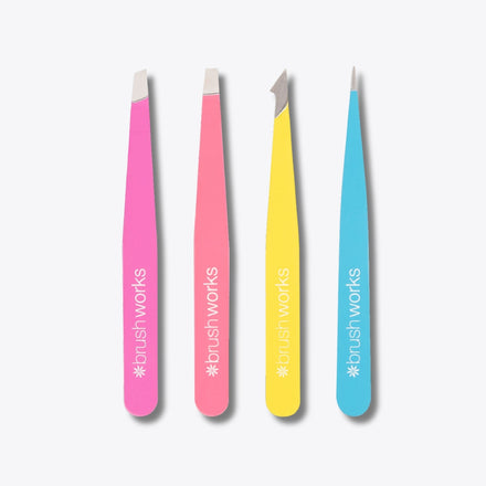 Brushworks 4 Piece Combination Tweezer Set - Neon