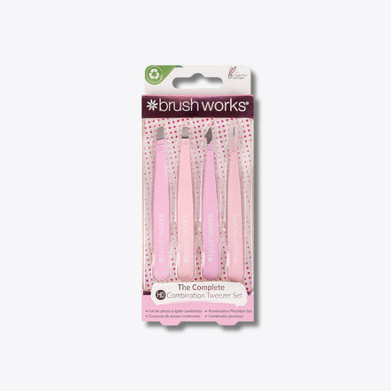 Brushworks 4 Piece Combination Tweezer Set - Pink