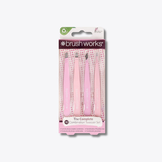Brushworks 4 Piece Combination Tweezer Set - Pink