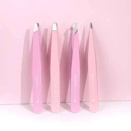 Brushworks 4 Piece Combination Tweezer Set - Pink