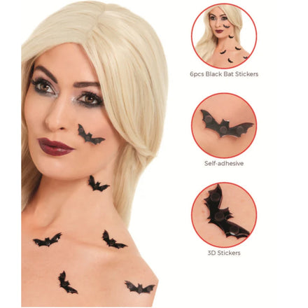 Smiffys Make-Up FX 3D Bat Stickers-Black