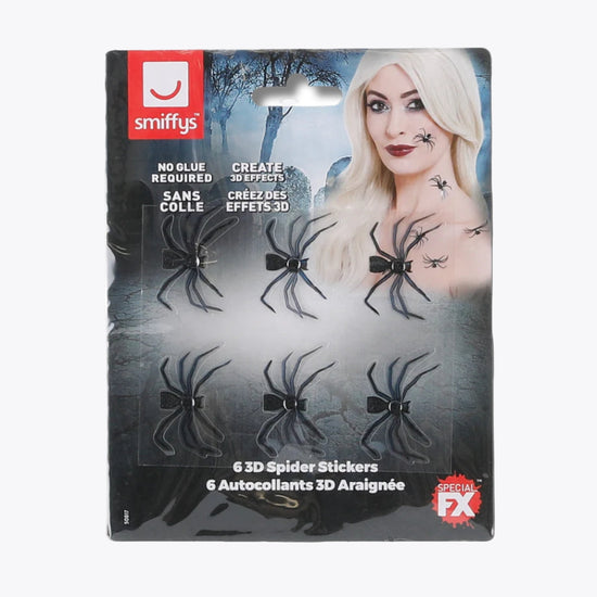 Smiffys Make-Up FX 3D Spider Stickers-Black