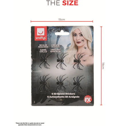 Smiffys Make-Up FX 3D Spider Stickers-Black