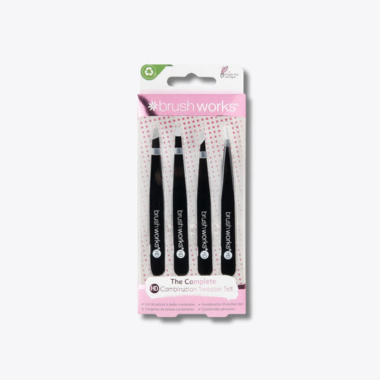 Brushworks 4 Piece Combination Tweezer Set - Black
