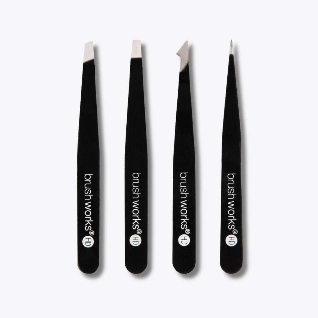 Brushworks 4 Piece Combination Tweezer Set - Black