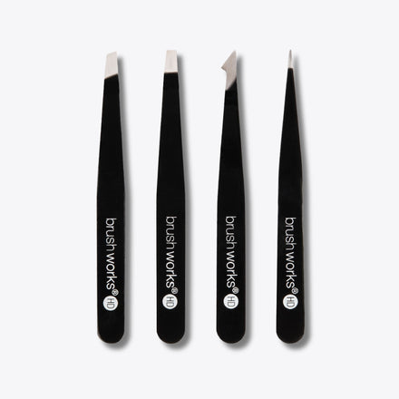 Brushworks 4 Piece Combination Tweezer Set - Black