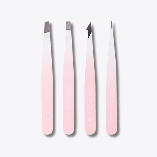 Brushworks 4 Piece Combination Tweezer Set - White & Pink