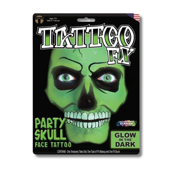 Tinsley Transfers Party Skull Face Glow in the Dark Tattoo FX
